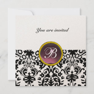 DAMASK GEM STONE MONOGRAM amethyst purple gold Invitation