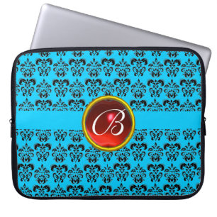 DAMASK GEM STONE MONOGRAM blue red black Laptop Sleeve