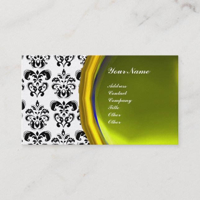 DAMASK GEM STONE MONOGRAM, gold Business Card (Front)