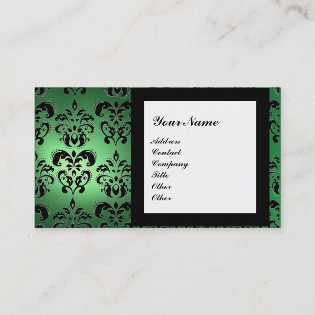 DAMASK GEM STONE MONOGRAM green Business Card (Front)