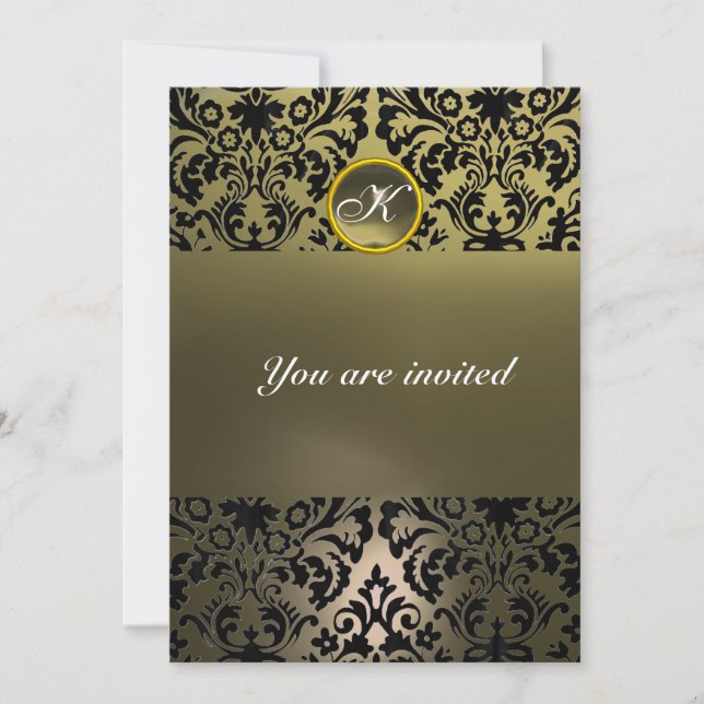 DAMASK GEM STONE MONOGRAM grey Invitation (Front)