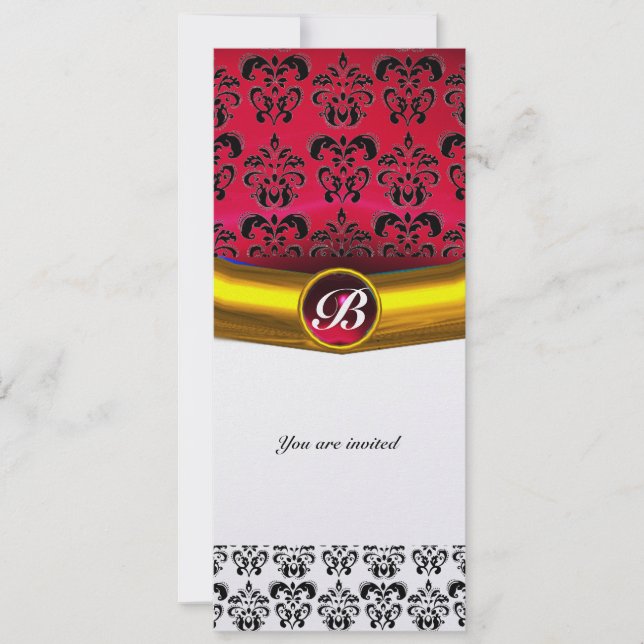 DAMASK GEM STONE MONOGRAM ice red burgundy Invitation (Front)