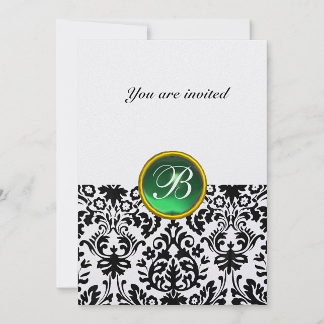 DAMASK GEM STONE MONOGRAM jade green ice Invitation (Front)