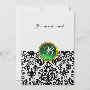 DAMASK GEM STONE MONOGRAM jade green ice Invitation
