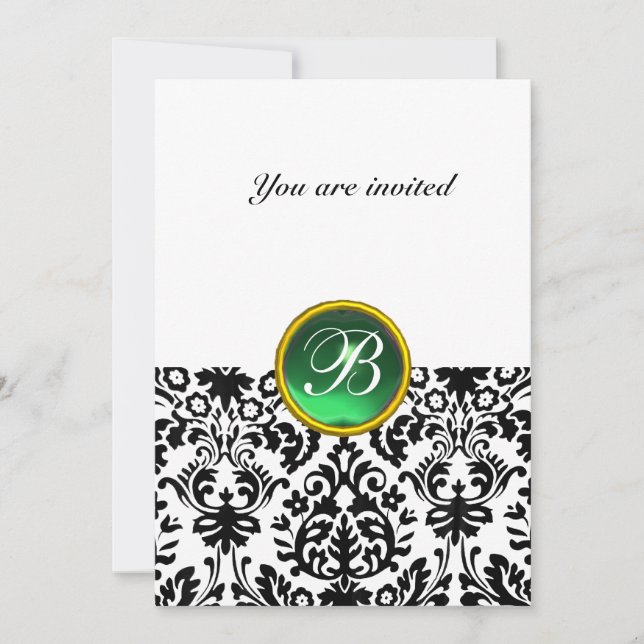 DAMASK GEM STONE MONOGRAM jade green Invitation (Front)