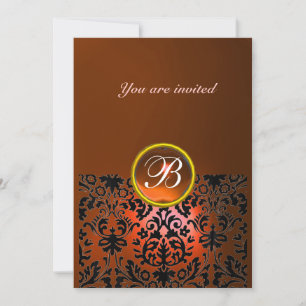 DAMASK GEM STONE MONOGRAM orange agate,yellow Invitation