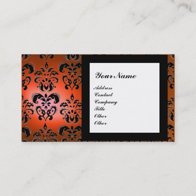 DAMASK GEM STONE MONOGRAM orange Business Card (Front)