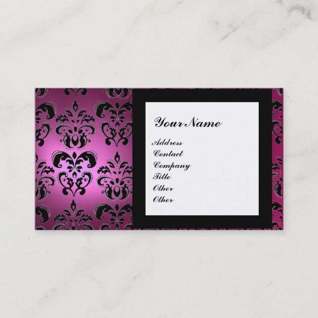 DAMASK GEM STONE MONOGRAM pink Business Card (Front)
