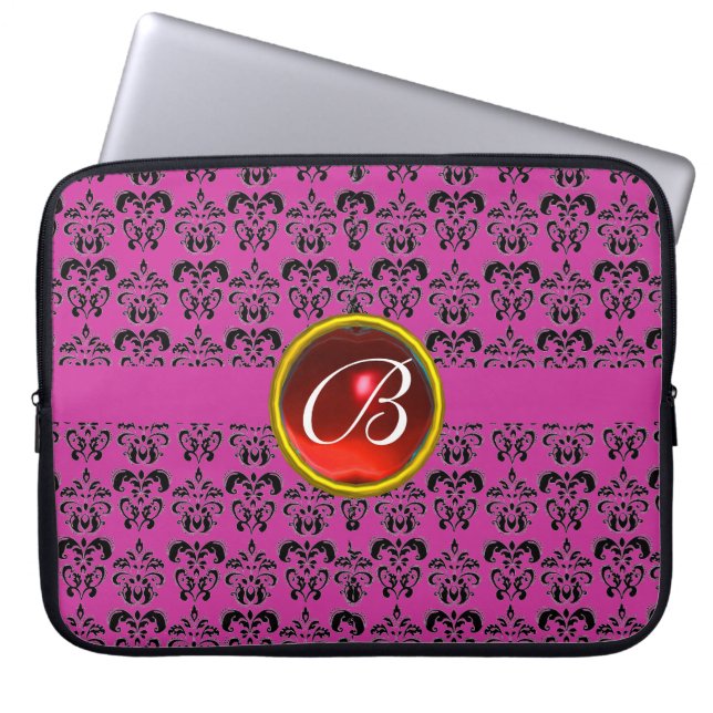 DAMASK GEM STONE MONOGRAM purple red black Laptop Sleeve (Front)