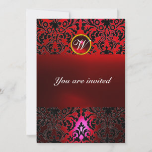 DAMASK GEM STONE MONOGRAM red burgundi Invitation