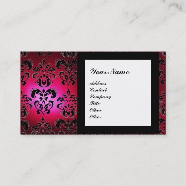 DAMASK GEM STONE MONOGRAM red burgundy Business Card (Front)