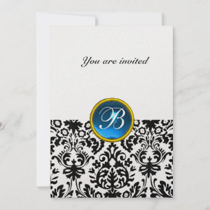 DAMASK GEM STONE MONOGRAM sapphire blue ice Invitation
