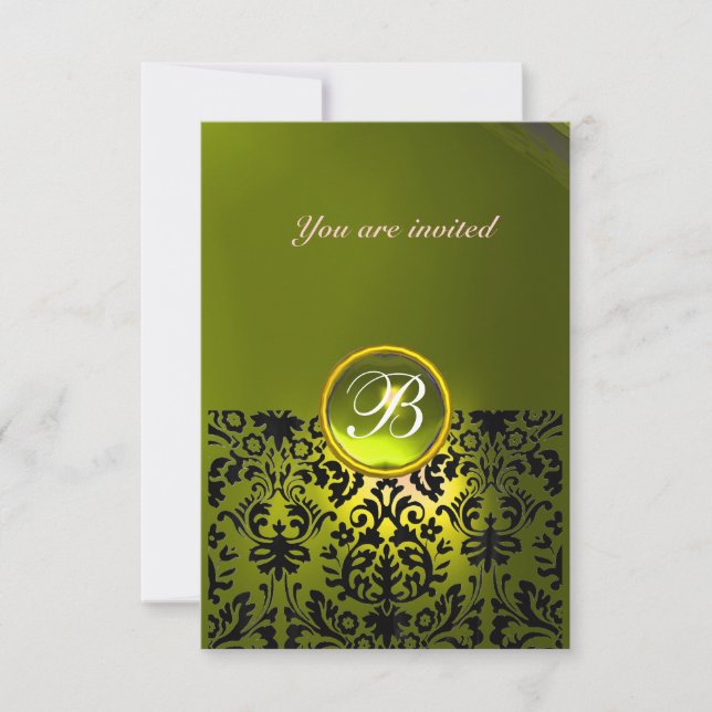 DAMASK GEM STONE MONOGRAM topaz yellow rsvp Invitation (Front)