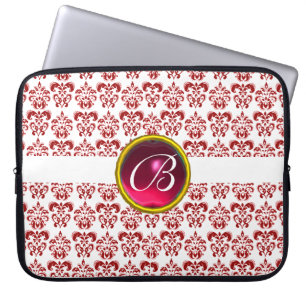 DAMASK GEM STONE MONOGRAM white red fuchsia Laptop Sleeve