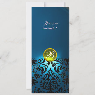 DAMASK GEM STONE MONOGRAM yellow blue,teal Invitation