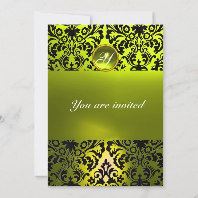 DAMASK GEM STONE MONOGRAM yellow Invitation (Front)