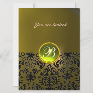 DAMASK GEM STONE MONOGRAM yellow Invitation