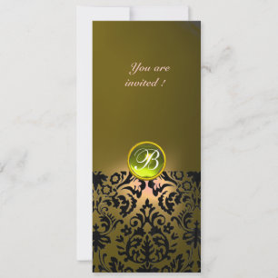 DAMASK GEM STONE MONOGRAM yellow Invitation