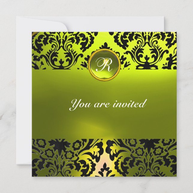 DAMASK GEM STONE MONOGRAM yellow Invitation (Front)
