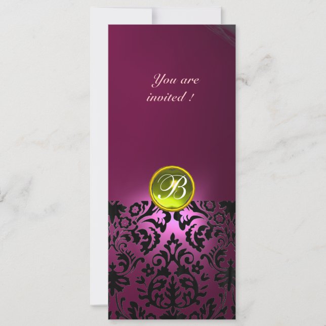 DAMASK GEM STONE MONOGRAM  yellow pink Invitation (Front)