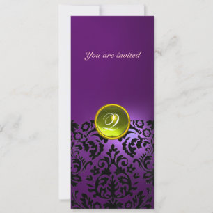 DAMASK GEM STONE MONOGRAM  yellow purple Invitation