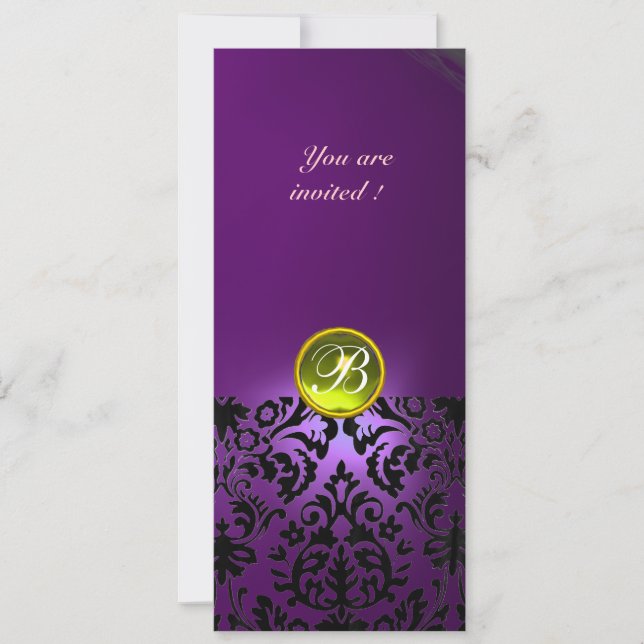 DAMASK GEM STONE MONOGRAM  yellow purple Invitation (Front)