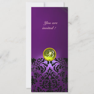 DAMASK GEM STONE MONOGRAM  yellow purple Invitation