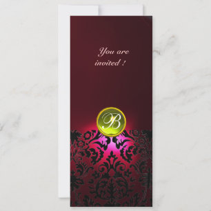 DAMASK GEM STONE MONOGRAM yellow red burgundy Invitation