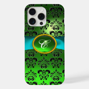 DAMASK GIRLY MONOGRAM green aqua blue ribbon iPhone 15 Pro Max Case