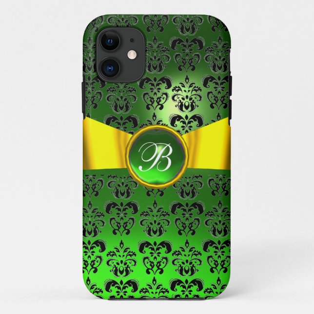 DAMASK GIRLY MONOGRAM green gold yellow ribbon Case-Mate iPhone Case (Back)