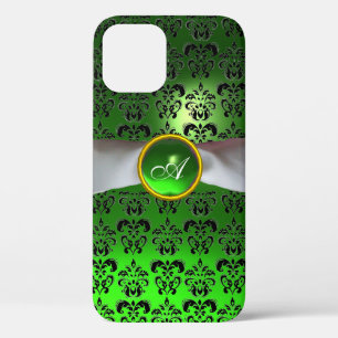 DAMASK GIRLY MONOGRAM green white ribbon iPhone 12 Case