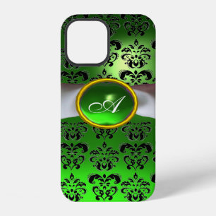 DAMASK GIRLY MONOGRAM green white ribbon iPhone 12 Case