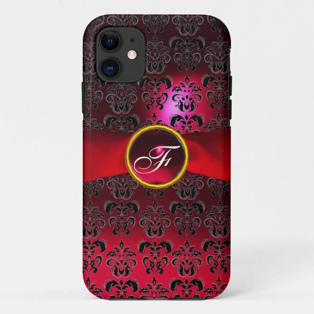 DAMASK GIRLY MONOGRAM red burgundy  ribbon Case-Mate iPhone Case (Back)