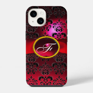 DAMASK GIRLY MONOGRAM red burgundy ribbon iPhone 14 Case