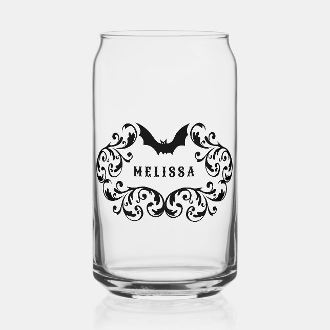 Damask Glam Bat Personalised Can Glass (Front)