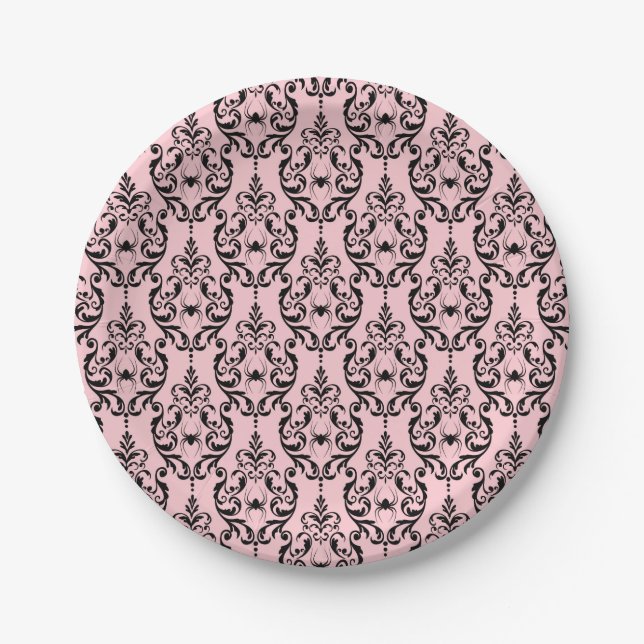 Damask Glam Black Cat | Halloween Paper Plate (Front)