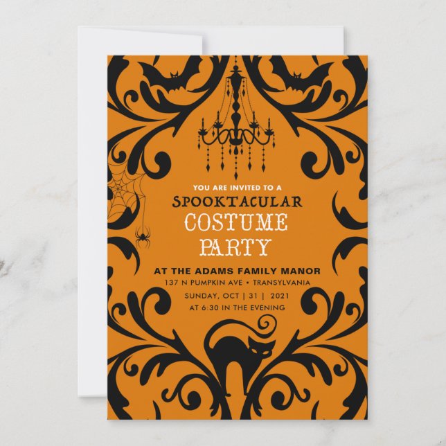 Damask Glam Halloween Costume Party  Invitation (Front)