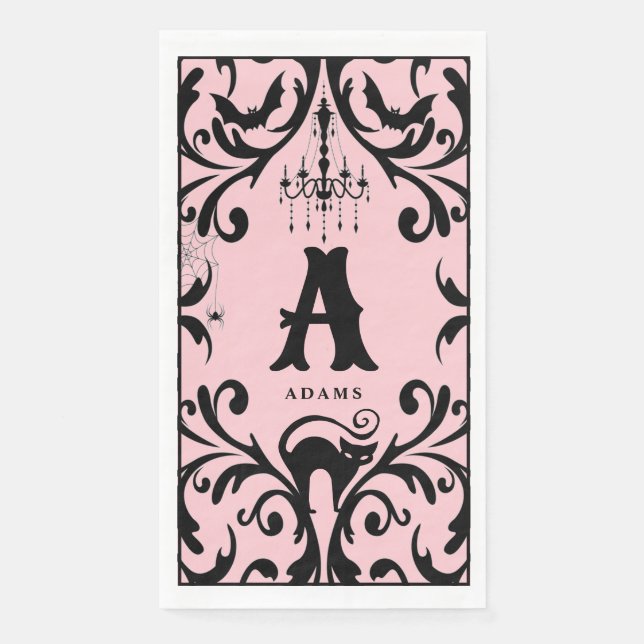 Damask Glam Monogram Halloween  Paper Guest Towels Napkin (Front)