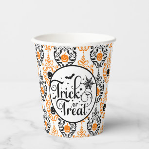 Damask Glam Pumpkin Trick or Treat Paper Cups