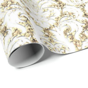 Damask Glitter Faux Gold White Royal Lux Wrapping Paper