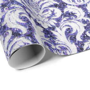 Damask Glitter Indigo Silver Gray Royal Cottage Wrapping Paper