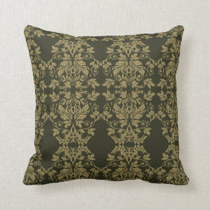 Damask Gold and Dark Olive Decor Cushion