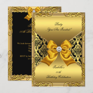 Damask Gold Bronze Diamond Black Birthday Party 2 Invitation