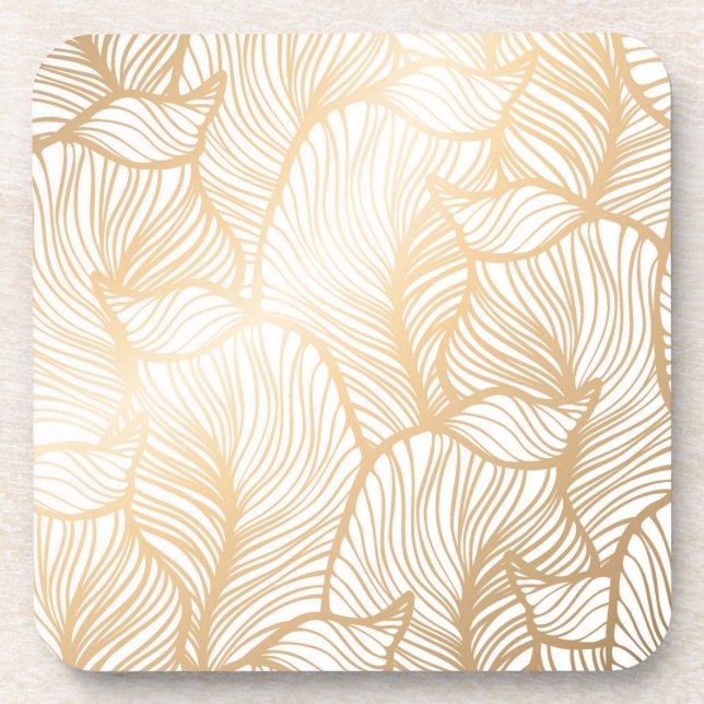 Damask Gold Floral Pattern Coaster (Front)