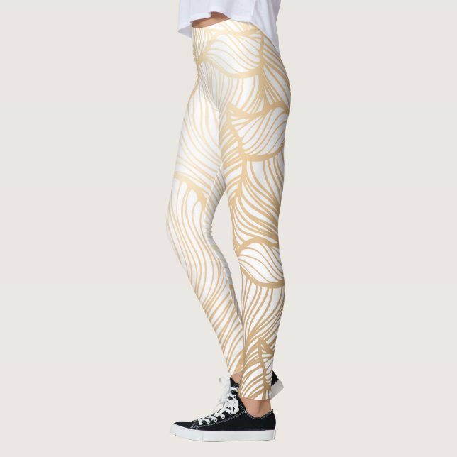 Damask Gold Floral Pattern Leggings (Left)
