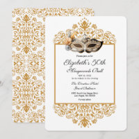 Damask Gold Masquerade Ball 50th Birthday  Invitat