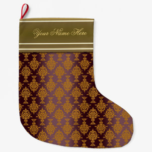 Damask Gold on Burgundy Victorian Large Christmas Stocking