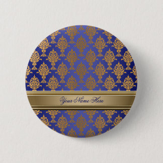 Damask Gold on Royal Blue 6 Cm Round Badge