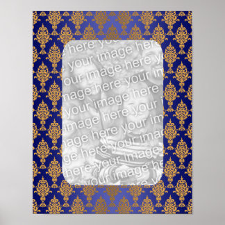 Damask Gold on Royal Blue Borders Poster