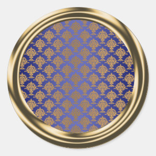 Damask Gold on Royal Blue Classic Round Sticker